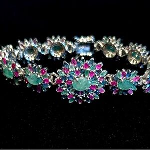 Vintage Sterling Silver Emerald Ruby and Sapphire bracelet